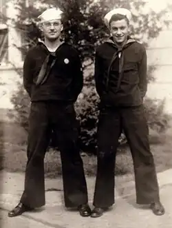 Newport Navy Band director Frank Rodowicz (left) and Hugo Montenegro at Newport Naval Base, 1944