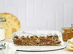 The whole Rogel cake cut in half