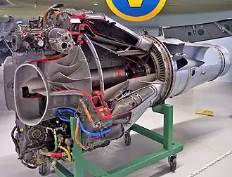 Early turbojet, de Havilland Goblin, radial flow compressor with pressure ratio 3.3:1, 1942.