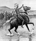 Chief Roman Nose Roman Nose, on horseback, taunts the U.S. soldiers as a group of spectators on horseback cheer him on.