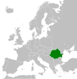 The Socialist Republic of Romania in 1989 in dark green