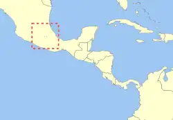 Map of Central America with a section in central Mexico highlighted