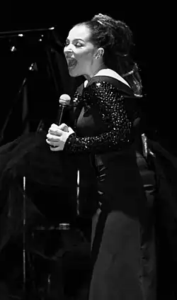 Rona Nishliu performing at a jazz concert in Pristina, Kosovo