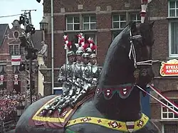 The horse Bayard of Dendermonde in 1990, ridden by four riders depicting the sons of Aymon