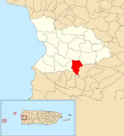 Location of Rosario within the municipality of Mayagüez shown in red