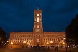 The Red Town Hall at night