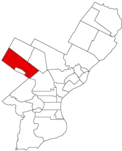 Map of Philadelphia County, Pennsylvania highlighting Roxborough Township prior to the Act of Consolidation, 1854