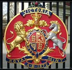 Decorative emblems of state are also fixed on gates to public buildings, old Royal Melbourne Mint