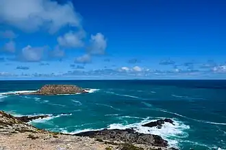View from the Royston Head to Royston Island, with Wedge Island visible on the horizon.