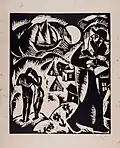 Kiddush levana (1923) by Reuven Rubin. Woodcut.[68]