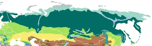 Ice sheet and polar desert&nbsp;&nbsp;Tundra&nbsp;&nbsp;Alpine tundra&nbsp;&nbsp;Taiga&nbsp;&nbsp;Montane forest&nbsp;&nbsp;Temperate broadleaf and mixed forest&nbsp;&nbsp;Temperate steppe&nbsp;&nbsp;Dry steppe
