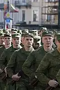 Russian soldiers wearing the initial plain patrol cap on Victory Day 2011 in St Petersburg.