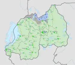 Areas under the control of the Hutu regime, in green on April 6, 1994