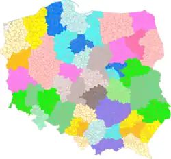 Map of the territorial jurisdiction of regional courts in Poland (as of December 16, 2017).