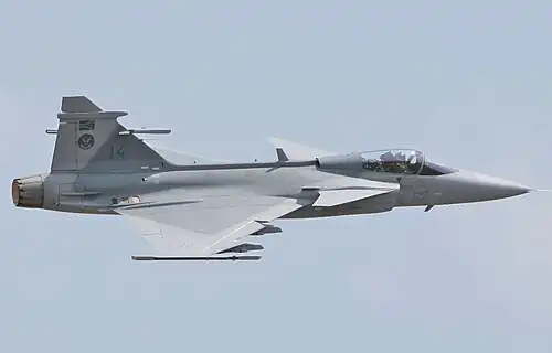 South African Air Force Saab Gripen over Cape Town.