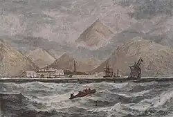 Ayan harbor in 1870. View from the southeast