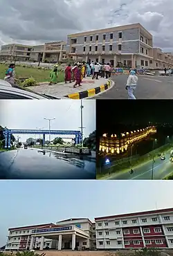 Clockwise from top: Nirmal District collectorate, Shamgarh fort, Govt medical College nirmal, Welcome arch on entrance of Nirmal.