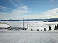 The view from Schneeberg Mountain. Clouds can be seen.