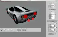Screenshot showing the rear of a racing car and – on the right – a menu for customizing options.