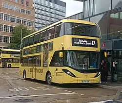 Stagecoach Manchester BYD Alexander Dennis Enviro400EV battery electric double-decker bus in Shudehill Interchange in August 2025.