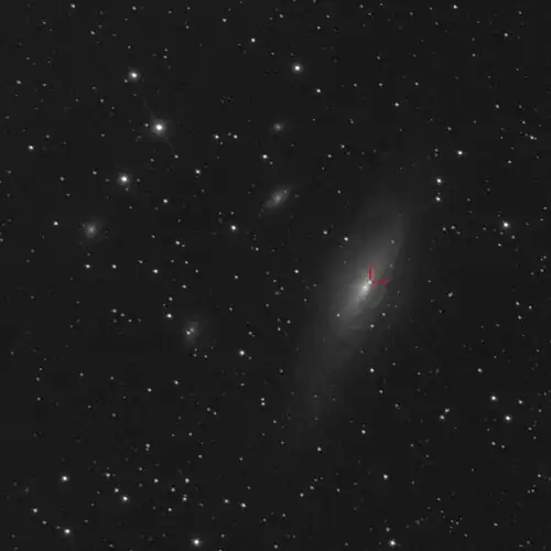 Amateur near-infrared image of SN 2025rbs (marked by red crosshairs)
