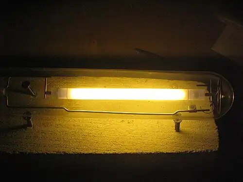 High-pressure sodium lamp in operation