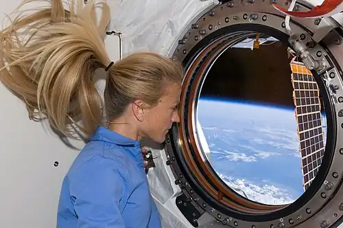 Ponytail in microgravity on the International Space Station