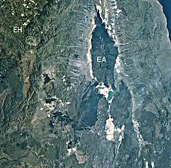 Erta Ale volcano (EA) and Ethiopian Highlands (EH) as seen from space