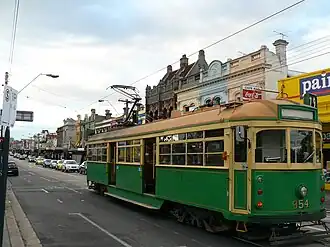 Tram on Chapel Street stopping at Windsor railway station