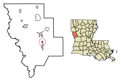 Location of Fisher in Sabine Parish, Louisiana.