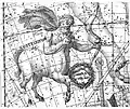 A symbolic representation of Sagittarius published in Uranographia by Johann Elert Bode. In tropical astrology, there is no correspondence between the constellation and the astrological signs.
