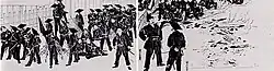 Saigō Takamori (with tall helmet) inspecting Chōshū troops at Fushimi