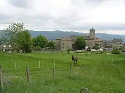 The church and surrounding buildings in Saint-Jeure-d'Andaure