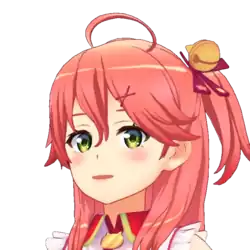 Headshot of the virtual design of Sakura Miko.