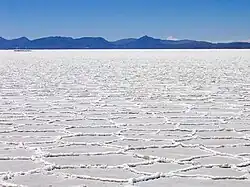 Hexagonal formations in the Salar de Uyuni during the dry season.