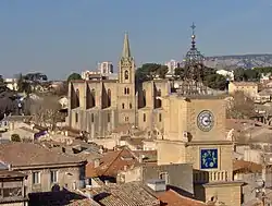 A view of Salon-de-Provence, with the church and clock tower