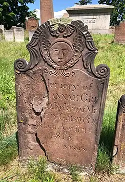 A late brownstone marker dated 1815 carved by Samuel Galpin of Wethersfield