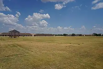 The parade ground of Fort Concho, which fills out the lower half of this image