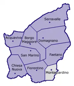 Location of Montegiardino within San Marino