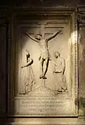 Crucifixion relief done for the tomb of Pope Paul II by Mino da Fiesole
