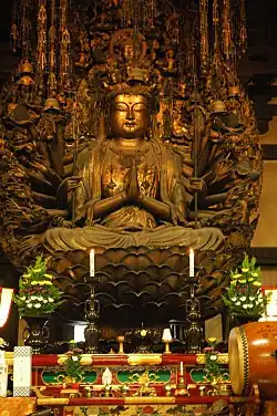 Kamakura-period statue of Thousand-armed Kannon at Sanjūsangen-dō in Kyoto, Japan.