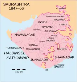 Location of Wadhwan State in Saurashtra
