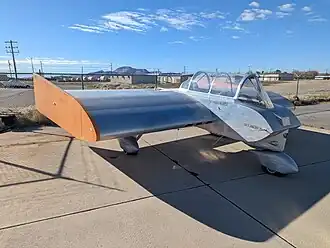 Side view of the Sawyer Skyjacker II low-aspect-ratio experimental aircraft on static display at Mojave Air and Space Port