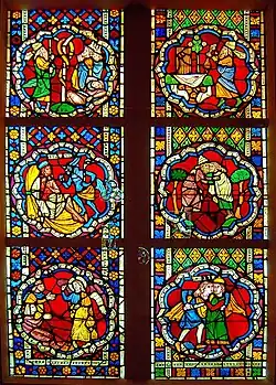 Scenes from the Old Testament, Gothic stained glass window in the Musée de l'Oeuvre N otre-Dame, Strasbourg