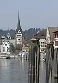 View of the Rhine, with Altstadt with the Münster