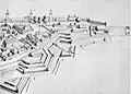 18th century sketch of the old and new walls on either side of Paradeplatz (at the time known as Neuer Markt)