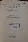 Title page to Electromagnetic Radiation and the mechanical reactions arising from it (1912)