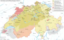 Re-organization and enlargement of Switzerland during the Congress of Vienna in 1814.
