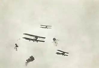 Shrapnel bursts among scout planes, France, 1917–1918, used in composite