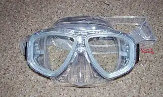 A two-window, soft-silicone dive mask without purge valve
